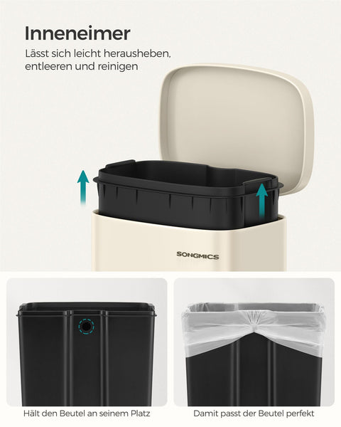 Rootz Trash Can - Garbage Bin - Soft-Close Lid - Inner Bucket - 40cm x 30cm x 50cm