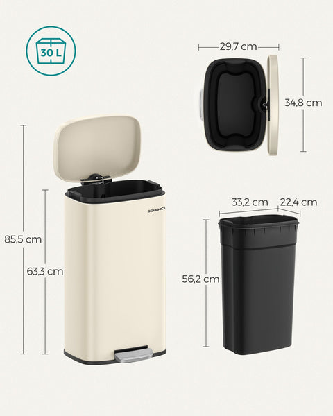 Rootz Trash Can - Garbage Bin - Waste Basket - Soft-Close Lid - Inner Bin - 40cm x 30cm x 50cm