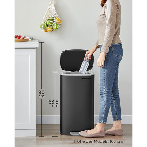 Rootz 30L Pedal Trash Can - Garbage Bin - Waste Bin - Airtight Seal - Hygienic - Puppy-Proof - Child-Proof - Steel & Plastic - 35cm x 23.8cm x 63cm