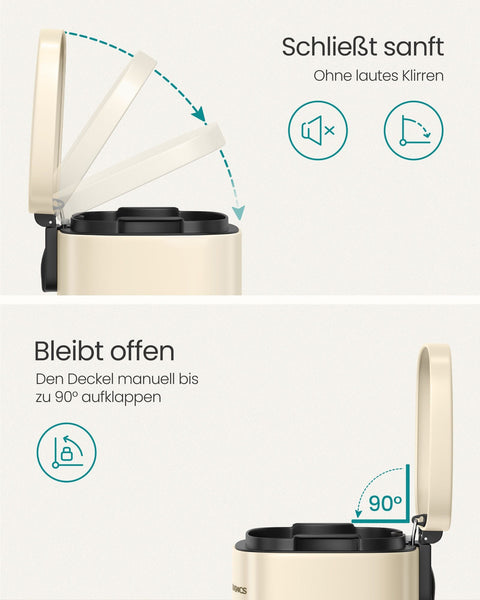 Rootz Steel Trash Can - Garbage Bin - Waste Container - Plastic Liner - 43.2cm x 37.1cm x 63.2cm - Sand Beige - 50L Capacity