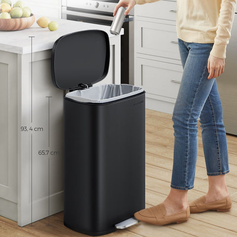 Rootz Steel and Plastic Trash Can - Black Garbage Bin - Foot Pedal Waste Bin - 50L Capacity - 42.5cm x 31.8cm x 65.7cm