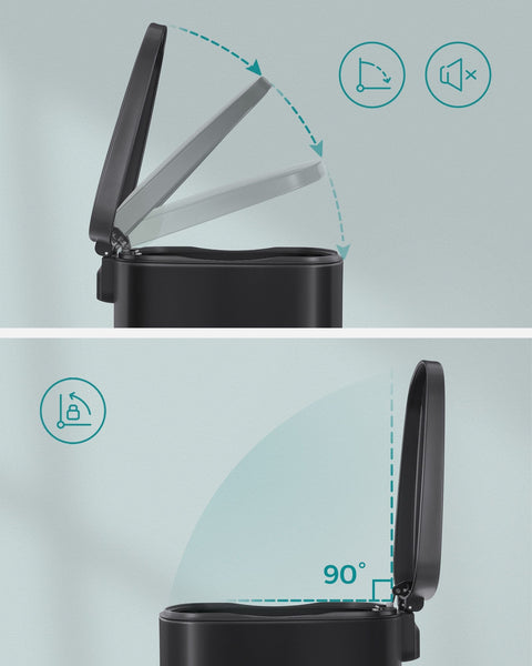 Rootz Steel and Plastic Trash Can - Black Garbage Bin - Foot Pedal Waste Bin - 50L Capacity - 42.5cm x 31.8cm x 65.7cm