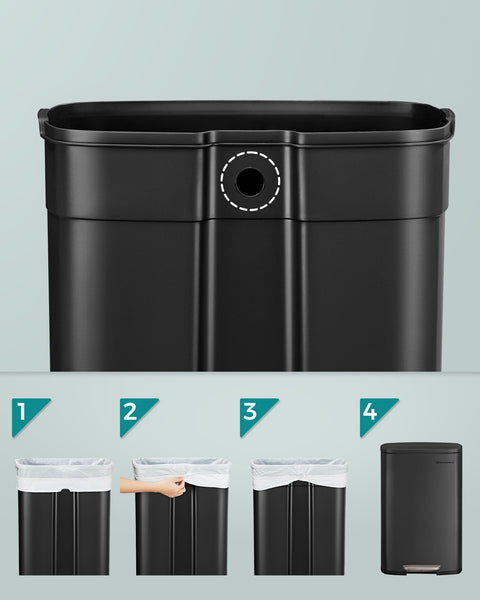 Rootz Steel and Plastic Trash Can - Black Garbage Bin - Foot Pedal Waste Bin - 50L Capacity - 42.5cm x 31.8cm x 65.7cm