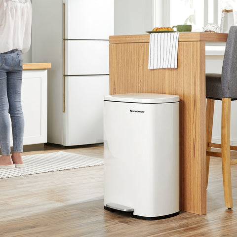 Rootz 50L Pedal Bin - Trash Can - Waste Bin - Steel Construction - Slow Close Lid - Removable Inner Bucket - 42.4cm x 32cm x 65cm