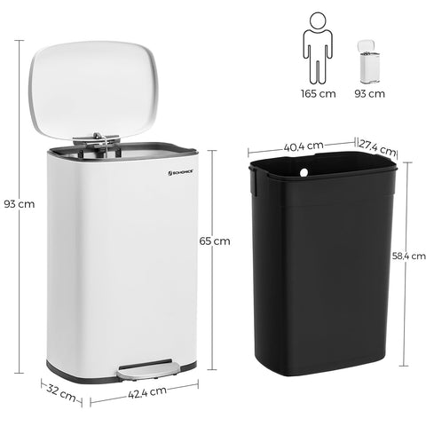 Rootz 50L Pedal Bin - Trash Can - Waste Bin - Steel Construction - Slow Close Lid - Removable Inner Bucket - 42.4cm x 32cm x 65cm