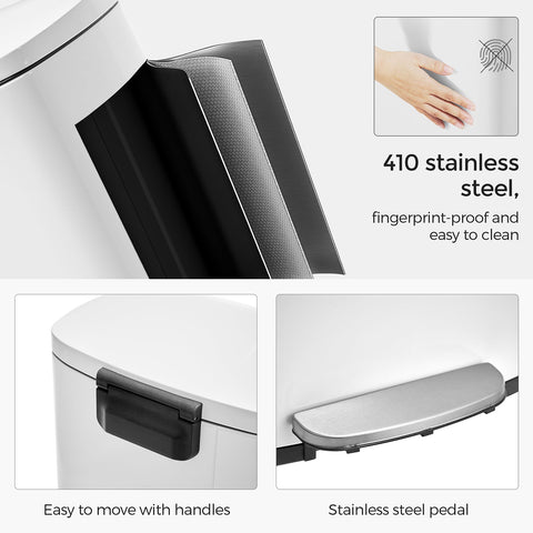 Rootz 50L Pedal Bin - Trash Can - Waste Bin - Steel Construction - Slow Close Lid - Removable Inner Bucket - 42.4cm x 32cm x 65cm