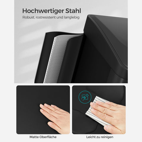 Rootz 3 Compartment Pedal Bin - Recycling Bin - Trash Can - Airtight Seal - Premium Material - Separate Compartments - Practical Handle - Removable Inner Buckets - Wall Mountable - Black - Steel & Plastic - 46.5cm x 29.5cm x (40.5-65)cm