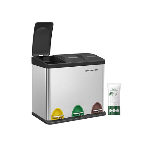 Rootz Waste Bin - Garbage Bin - Recycling Bin - Waste Separation - Stainless Steel - 46.5cm x 40.5cm x 29.5cm