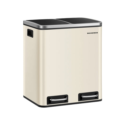 Rootz 15L Dual Compartment Cake Bin - Sand Beige Ink Black - Steel Construction - Odor-Free - Easy to Clean - Space-Saving Design - 41cm x 31.5cm x 47cm