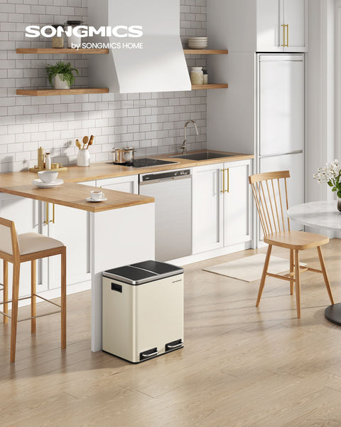 Rootz 15L Dual Compartment Cake Bin - Sand Beige Ink Black - Steel Construction - Odor-Free - Easy to Clean - Space-Saving Design - 41cm x 31.5cm x 47cm