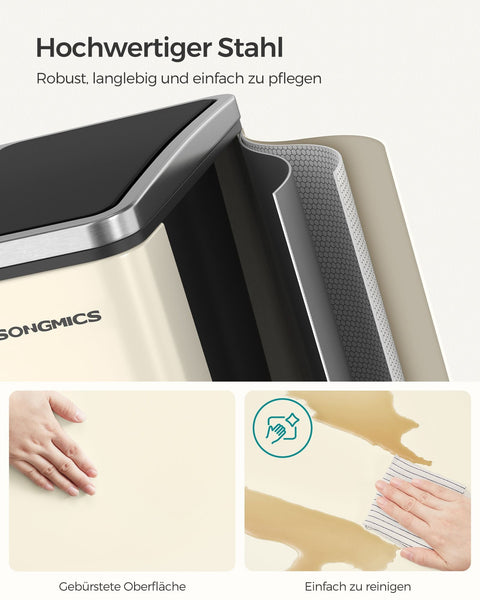 Rootz 15L Dual Compartment Cake Bin - Sand Beige Ink Black - Steel Construction - Odor-Free - Easy to Clean - Space-Saving Design - 41cm x 31.5cm x 47cm