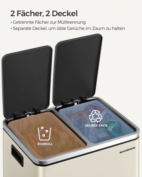 Rootz 15L Dual Compartment Cake Bin - Sand Beige Ink Black - Steel Construction - Odor-Free - Easy to Clean - Space-Saving Design - 41cm x 31.5cm x 47cm