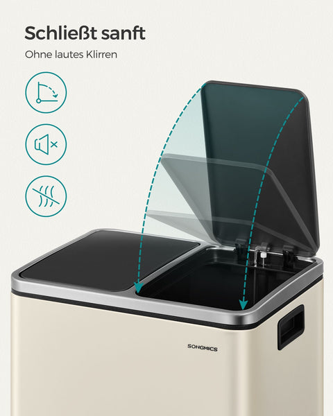 Rootz 15L Dual Compartment Cake Bin - Sand Beige Ink Black - Steel Construction - Odor-Free - Easy to Clean - Space-Saving Design - 41cm x 31.5cm x 47cm