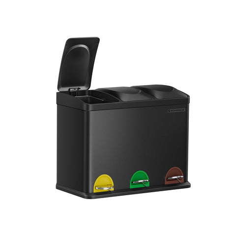 Rootz Stainless Steel Trash Can - Garbage Bin - Recycling Bin - Hands-Free Operation - 60.5cm x 31.5cm x 48.5cm