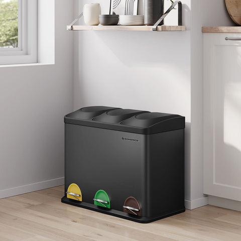 Rootz Stainless Steel Trash Can - Garbage Bin - Recycling Bin - Hands-Free Operation - 60.5cm x 31.5cm x 48.5cm