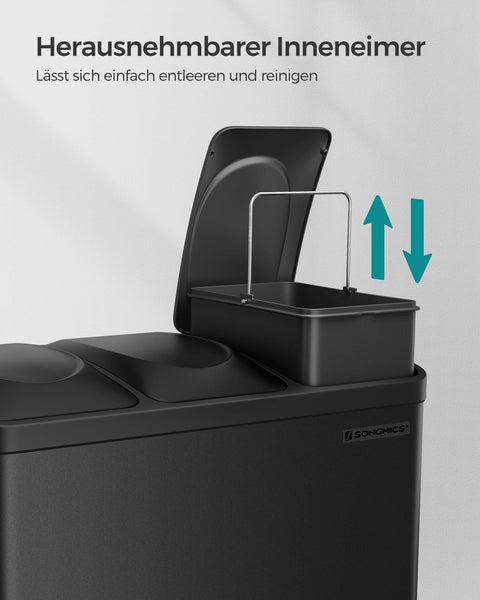 Rootz Stainless Steel Trash Can - Garbage Bin - Recycling Bin - Hands-Free Operation - 60.5cm x 31.5cm x 48.5cm