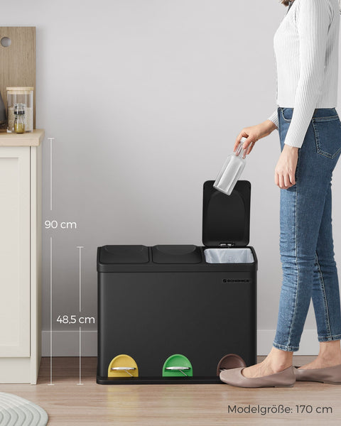 Rootz Stainless Steel Trash Can - Garbage Bin - Recycling Bin - Hands-Free Operation - 60.5cm x 31.5cm x 48.5cm