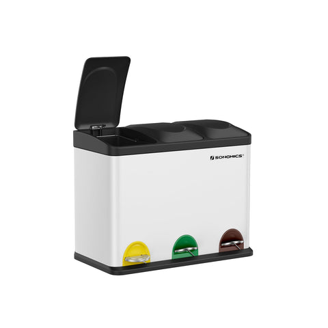 Rootz Stainless Steel Trash Can - Waste Bin - Garbage Bin - Durable Material - Dual Compartment - Odor Control - 60.5cm x 31.5cm x 48.5cm