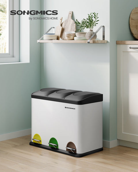 Rootz Stainless Steel Trash Can - Waste Bin - Garbage Bin - Durable Material - Dual Compartment - Odor Control - 60.5cm x 31.5cm x 48.5cm