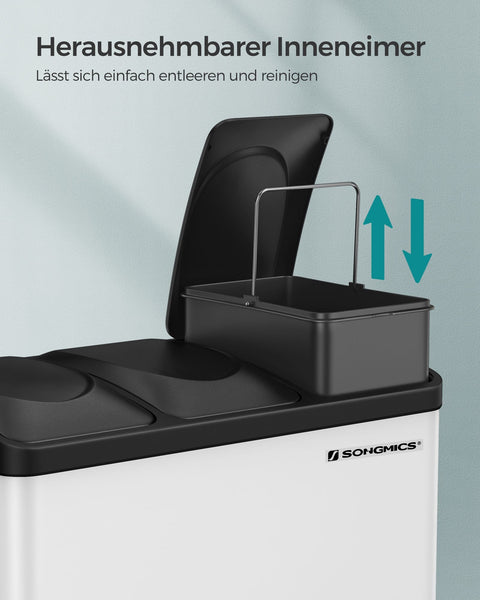 Rootz Stainless Steel Trash Can - Waste Bin - Garbage Bin - Durable Material - Dual Compartment - Odor Control - 60.5cm x 31.5cm x 48.5cm