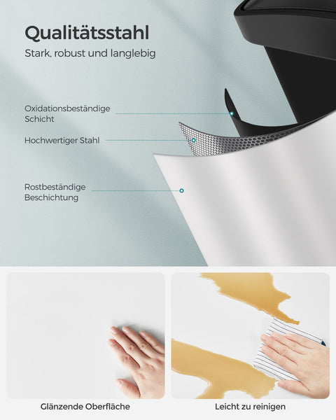 Rootz Stainless Steel Trash Can - Waste Bin - Garbage Bin - Durable Material - Dual Compartment - Odor Control - 60.5cm x 31.5cm x 48.5cm