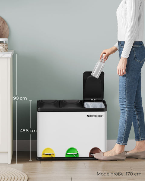 Rootz Stainless Steel Trash Can - Waste Bin - Garbage Bin - Durable Material - Dual Compartment - Odor Control - 60.5cm x 31.5cm x 48.5cm