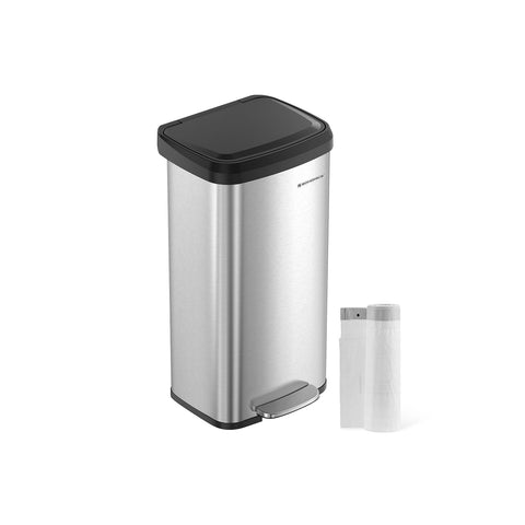 Rootz Silver-Black Steel Trash Can - Waste Bin - Garbage Bin - PP Plastic - 68 Liter Capacity - 40.4cm x 38cm x 77cm - Foot Pedal - Includes 15 Gauze Bags