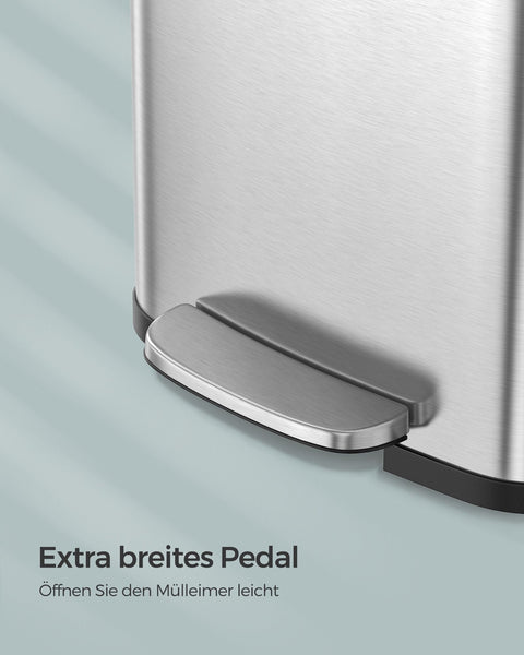 Rootz Silver-Black Steel Trash Can - Waste Bin - Garbage Bin - PP Plastic - 68 Liter Capacity - 40.4cm x 38cm x 77cm - Foot Pedal - Includes 15 Gauze Bags