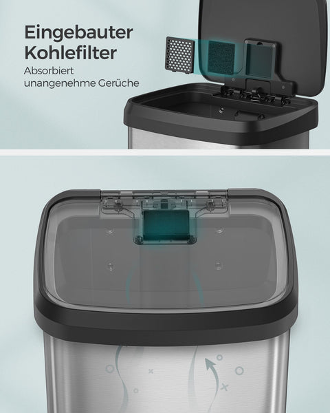 Rootz Silver-Black Steel Trash Can - Waste Bin - Garbage Bin - PP Plastic - 68 Liter Capacity - 40.4cm x 38cm x 77cm - Foot Pedal - Includes 15 Gauze Bags