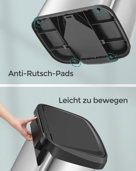 Rootz Silver-Black Steel Trash Can - Waste Bin - Garbage Bin - PP Plastic - 68 Liter Capacity - 40.4cm x 38cm x 77cm - Foot Pedal - Includes 15 Gauze Bags