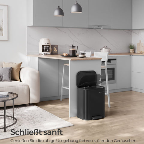 Rootz Steel Trash Can with Lid - Waste Bin - Garbage Can - 20 Liters Capacity - 36.6cm x 30cm x 42.5cm - Ink Black - 3.8kg