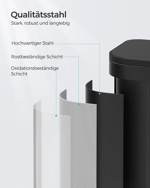 Rootz Steel Trash Can with Lid - Waste Bin - Garbage Can - 20 Liters Capacity - 36.6cm x 30cm x 42.5cm - Ink Black - 3.8kg