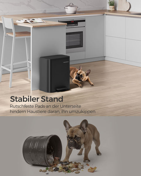 Rootz Steel Trash Can with Lid - Waste Bin - Garbage Can - 20 Liters Capacity - 36.6cm x 30cm x 42.5cm - Ink Black - 3.8kg