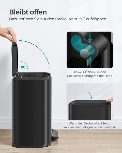 Rootz Steel Trash Can with Lid - Waste Bin - Garbage Can - 20 Liters Capacity - 36.6cm x 30cm x 42.5cm - Ink Black - 3.8kg