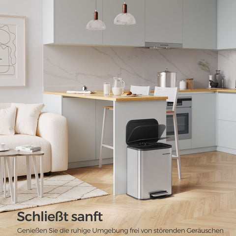 Rootz Metal Trash Can with Lid - Waste Bin - Garbage Can - Steel & PP Plastic - 36.6cm x 30cm x 42.5cm - 20L Capacity - 3.8kg