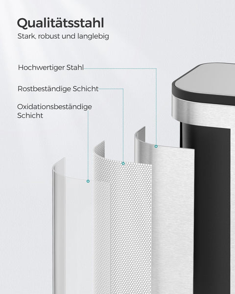 Rootz Metal Trash Can with Lid - Waste Bin - Garbage Can - Steel & PP Plastic - 36.6cm x 30cm x 42.5cm - 20L Capacity - 3.8kg