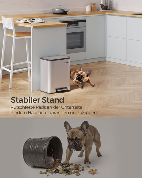 Rootz Metal Trash Can with Lid - Waste Bin - Garbage Can - Steel & PP Plastic - 36.6cm x 30cm x 42.5cm - 20L Capacity - 3.8kg