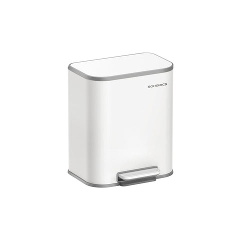 Rootz White Trash Can - Waste Bin - Garbage Bin - Steel & PP Plastic - 36.6cm x 30cm x 42.5cm - 20L Capacity. Perfect for Home or Office.