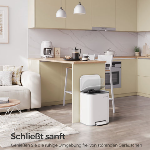 Rootz White Trash Can - Waste Bin - Garbage Bin - Steel & PP Plastic - 36.6cm x 30cm x 42.5cm - 20L Capacity. Perfect for Home or Office.