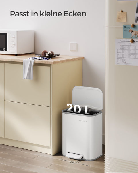 Rootz White Trash Can - Waste Bin - Garbage Bin - Steel & PP Plastic - 36.6cm x 30cm x 42.5cm - 20L Capacity. Perfect for Home or Office.