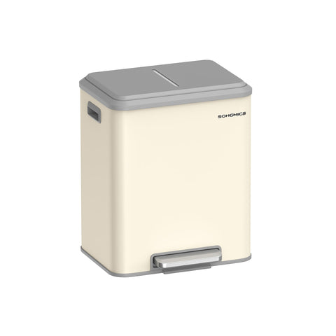 Rootz Dual Compartment Trash Can - Recycling Bin - Steel Construction - Sand Beige - 41.7cm x 33.2cm x 49.4cm - 2 x 15L Capacity