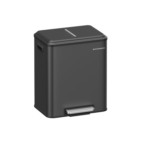 Rootz Ink Black Steel Trash Can - Pedal Bin - Waste Bin - 30L Capacity - 41.7cm x 33.2cm x 49.4cm