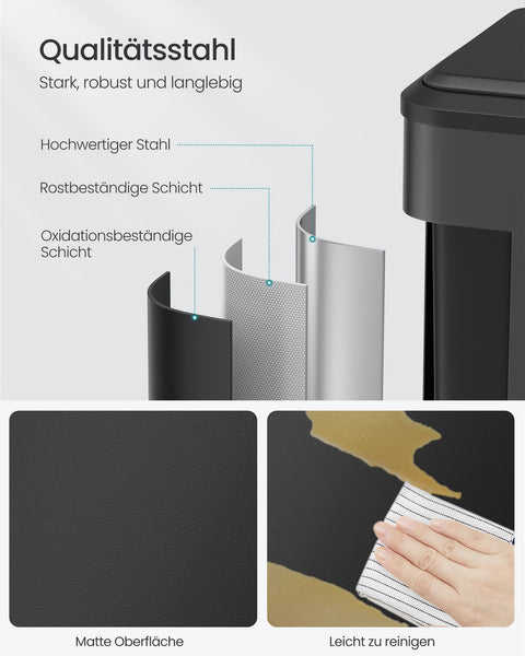 Rootz Ink Black Steel Trash Can - Pedal Bin - Waste Bin - 30L Capacity - 41.7cm x 33.2cm x 49.4cm