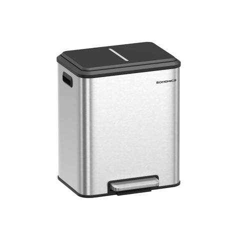 Rootz Steel Trash Can - Kitchen Bin - Garbage Bin - Steel Construction - 41.7cm x 33.2cm x 49.4cm - Metallic Silver - 2 x 15L Capacity