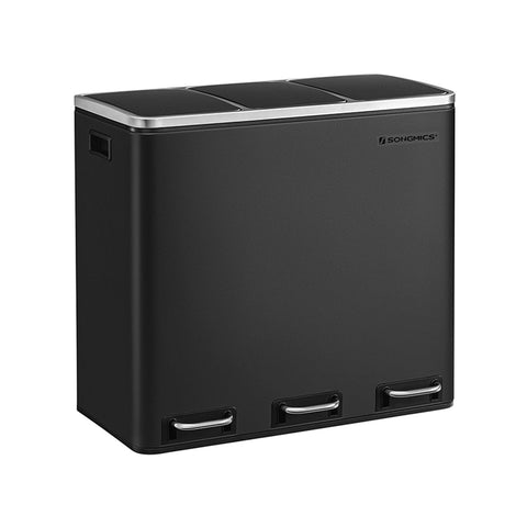 Rootz Triple Compartment Pedal Bin - Waste Container - Trash Can - Residual & Organic Waste - Steel - 61.5cm x 31.5cm x 56cm