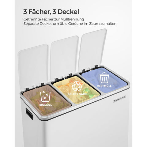 Rootz Pedal Bin Recycling Trash Can - Waste Separator - Step Garbage Bin - White - 61.5cm x 31.5cm x 56cm