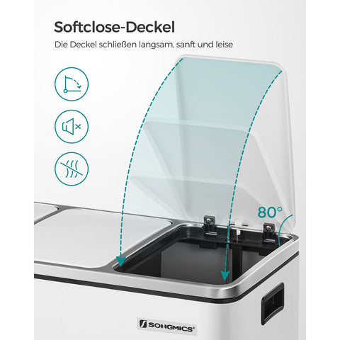 Rootz Pedal Bin Recycling Trash Can - Waste Separator - Step Garbage Bin - White - 61.5cm x 31.5cm x 56cm