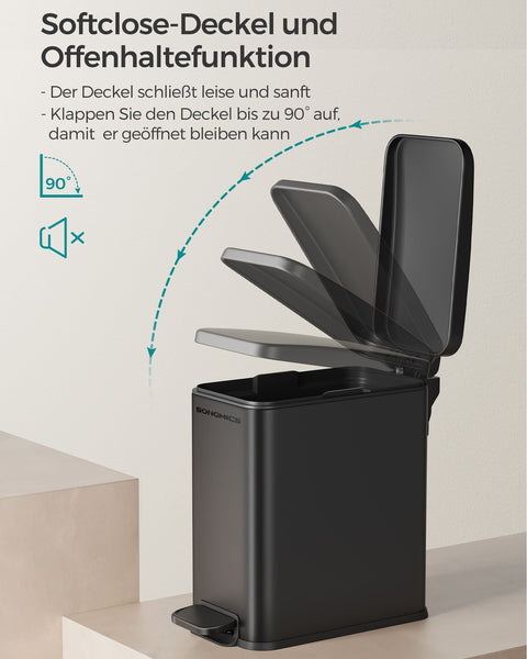 Rootz Steel Cosmetic Bin - Black Color - Pedal Bin - 5 Liter Capacity - 29.9cm x 14.4cm x 29cm - Elegant Design - Eco-Friendly