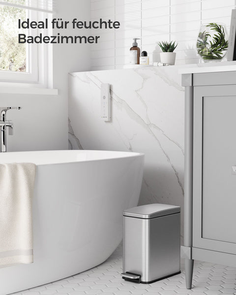 Rootz Silver Cosmetic Bin - Makeup Organizer - Storage Container - Steel Outer - PP Plastic Inner - ABS Plastic Base - 29.9cm x 14.4cm x 29cm - 5 Liter Capacity - Lightweight 1kg - Compact Design