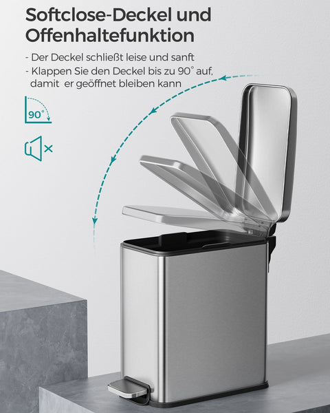 Rootz Silver Cosmetic Bin - Makeup Organizer - Storage Container - Steel Outer - PP Plastic Inner - ABS Plastic Base - 29.9cm x 14.4cm x 29cm - 5 Liter Capacity - Lightweight 1kg - Compact Design